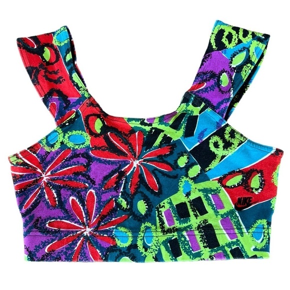 VTG Nike Elite Crop Top Sports Bra Colorful Graffiti Floral Wide Strap Taiwan M